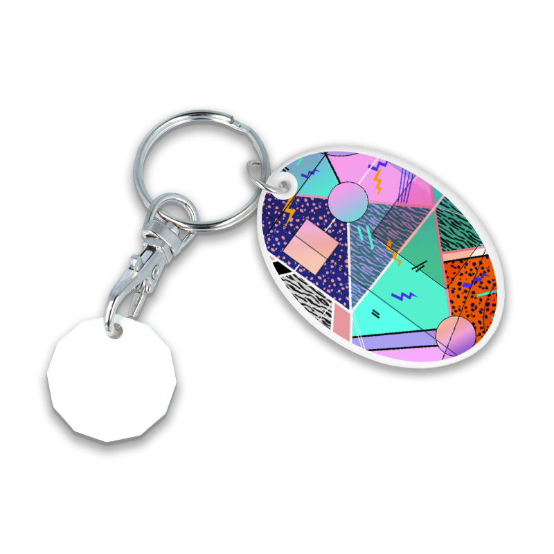 Recycled NEW £ Oval Trolley Mate Keyring (unprinted coin)