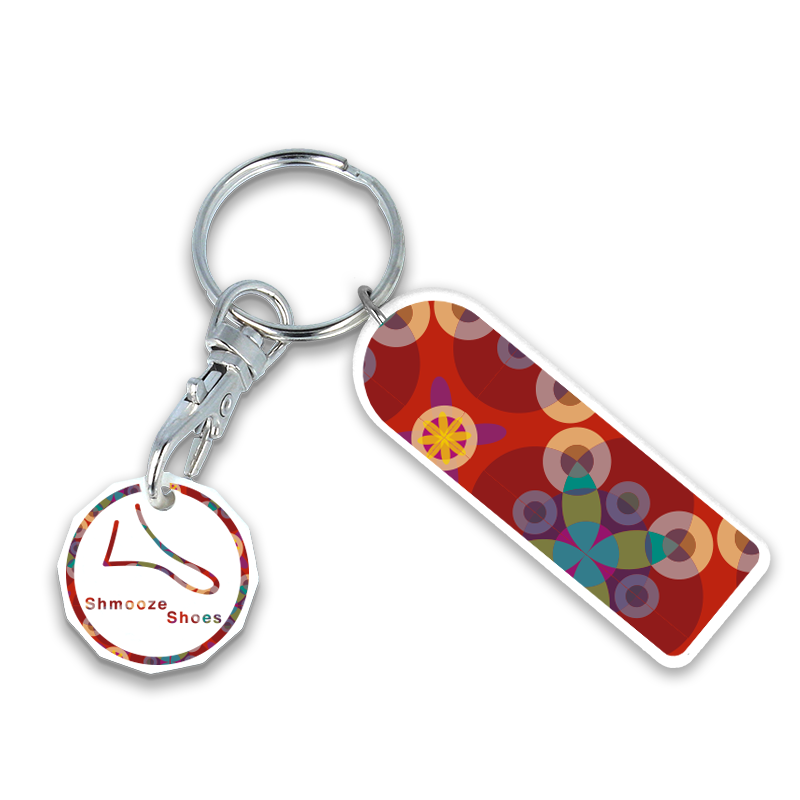 Recycled NEW £ Rectangle Trolley Mate Keyring (printed coin)